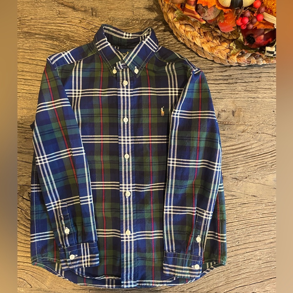 Ralph Lauren Holiday Plaid Woven Button Down / Boys 7
